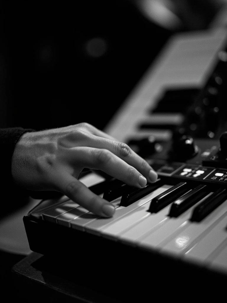 Touring pianist's hands striking a stage keyboard rig mid-performance